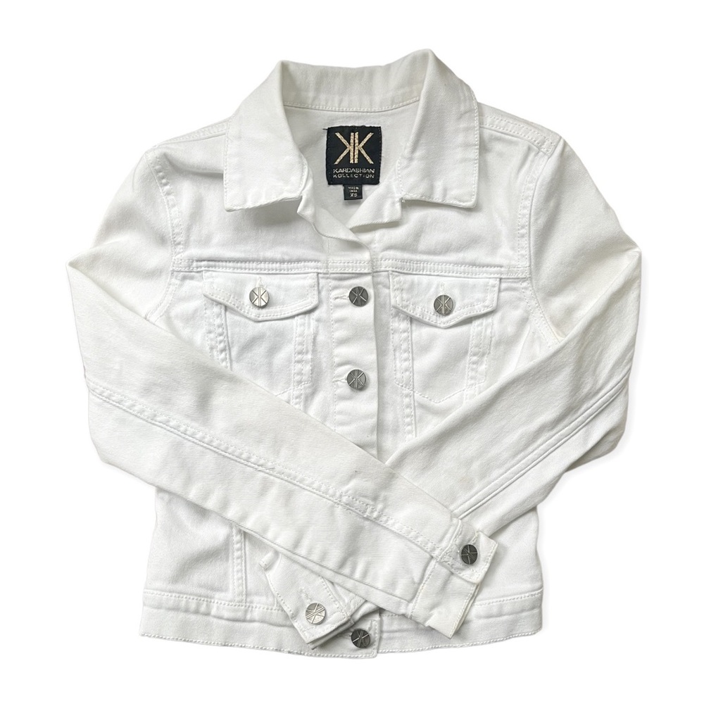 Kardashian Kollection White Denim Jean Jacket, sz XS - Picture 4 of 12